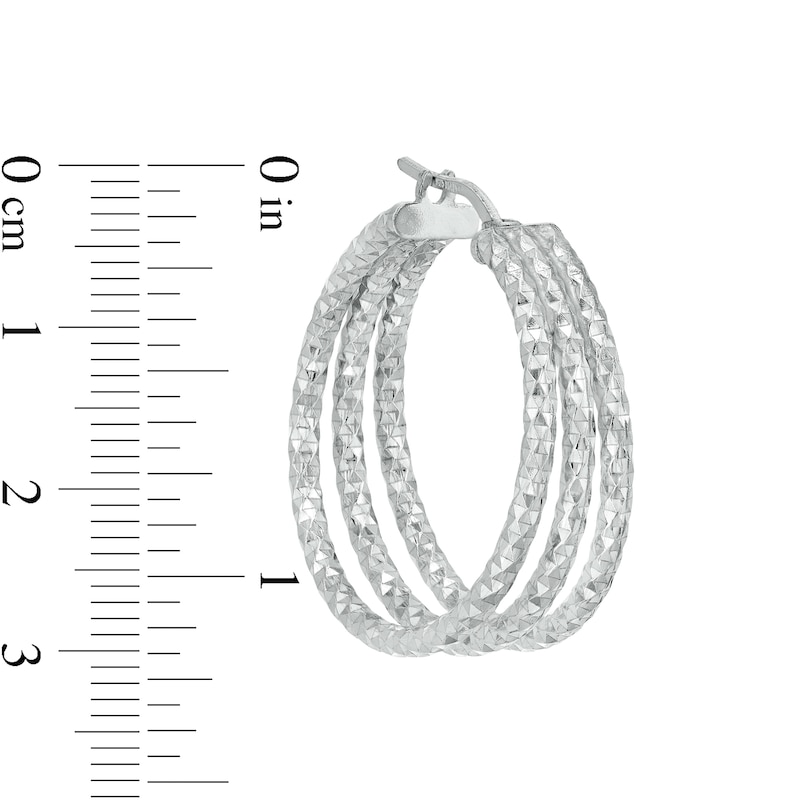 Diamond-Cut Triple Row Hoop Earrings in Sterling Silver