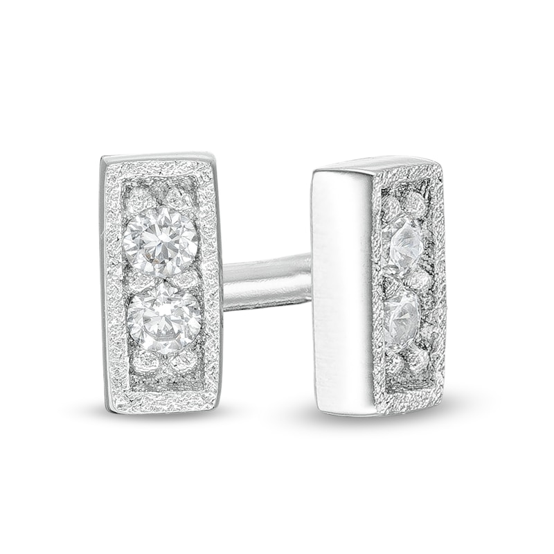 Cubic Zirconia Duo Frame Bar Stud Earrings in Sterling Silver