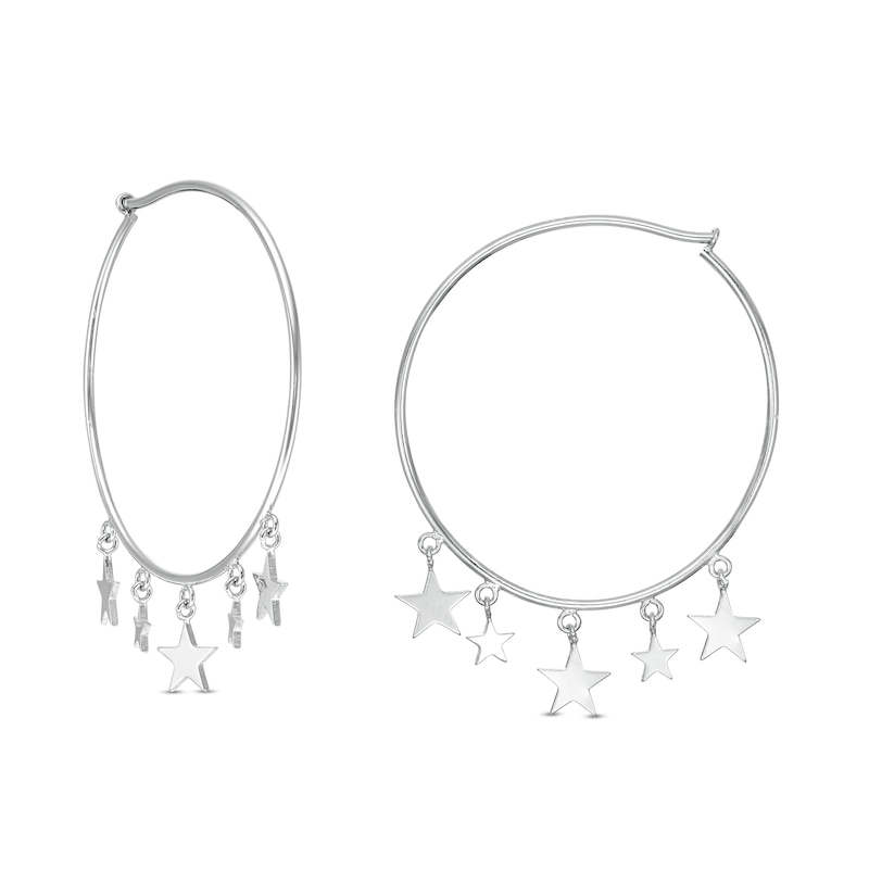 35mm Star Dangle Hoop Earrings in Sterling Silver