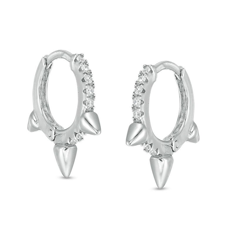 Cubic Zirconia Spike Hoop Earrings in Sterling Silver