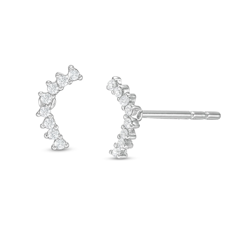 Cubic Zirconia Curved Crawler-Style Stud Earrings in Sterling Silver