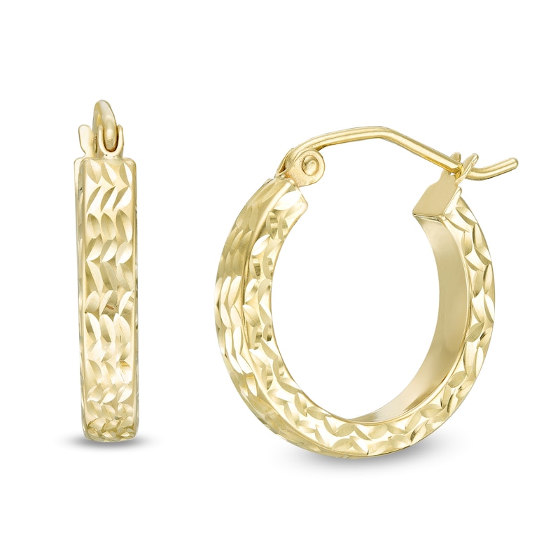 17mm Diamond-Cut Square Hoop Earrings in 10K Tube Hollow Gold