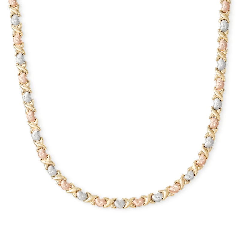 Diamond-Cut Hearts Stampato Necklace in 10K Hollow Tri-Tone Gold - 17"