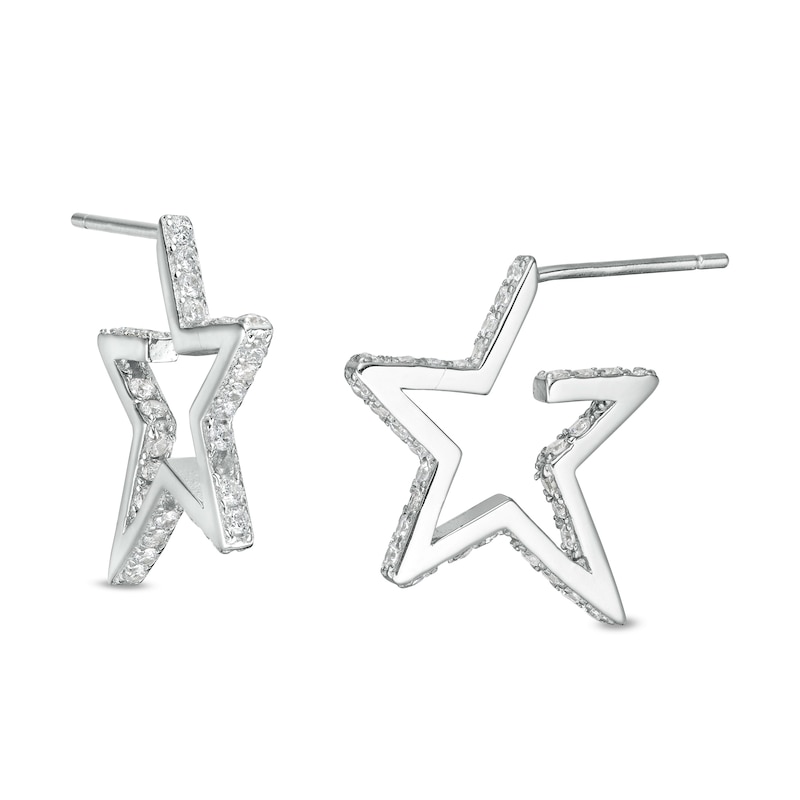 Cubic Zirconia Open Star Profile Drop Earrings in Sterling Silver