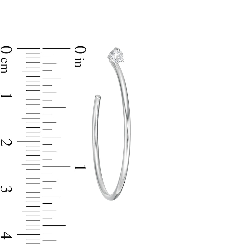 Cubic Zirconia Solitaire Open Hoop Earrings in Solid Sterling Silver