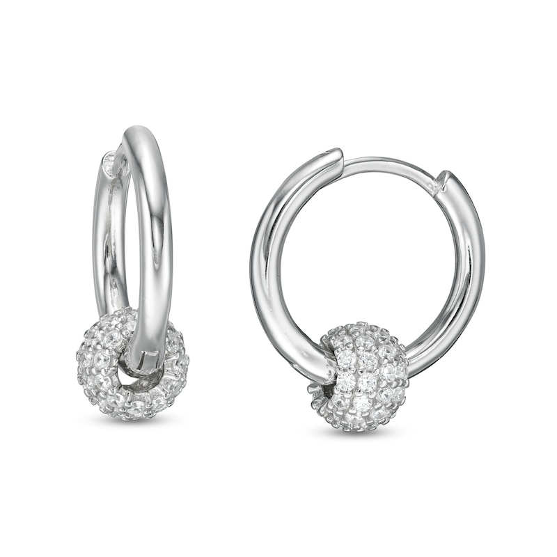 Cubic Zirconia Bead Hoop Earrings in Sterling Silver