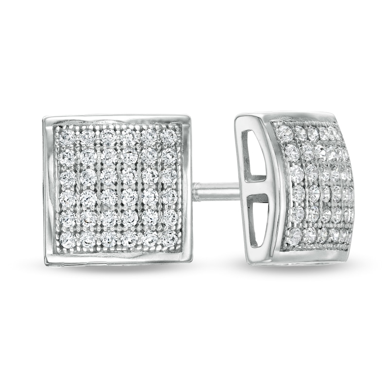 1/4 CT. T.W. Square Composite Diamond Convex Stud Earrings in Sterling Silver