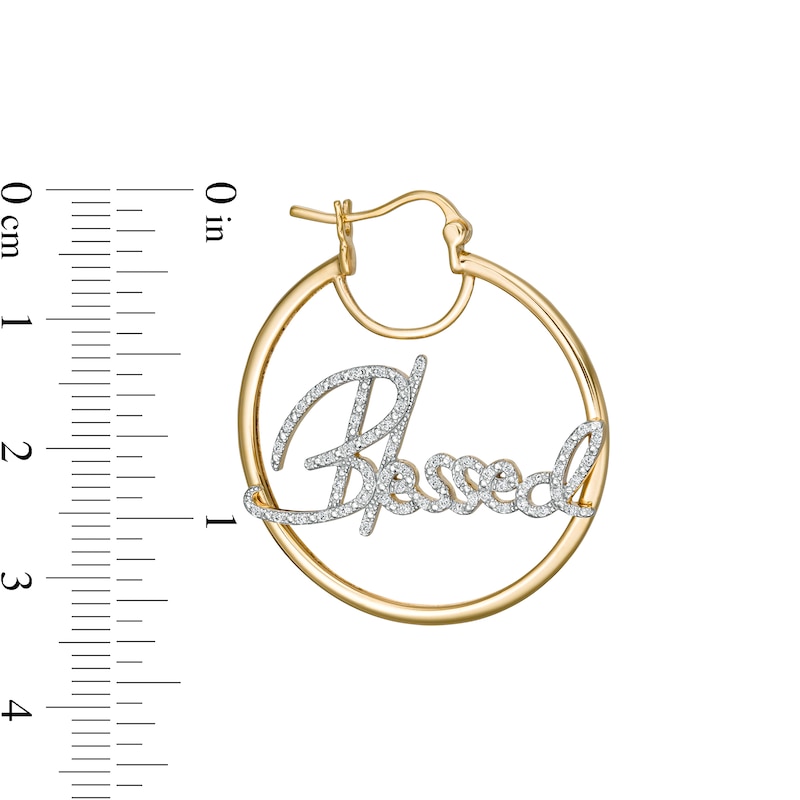 1/4 CT. T.W. Diamond "Blessed" Hoop Earrings in Sterling Silver with 14K Gold Plate