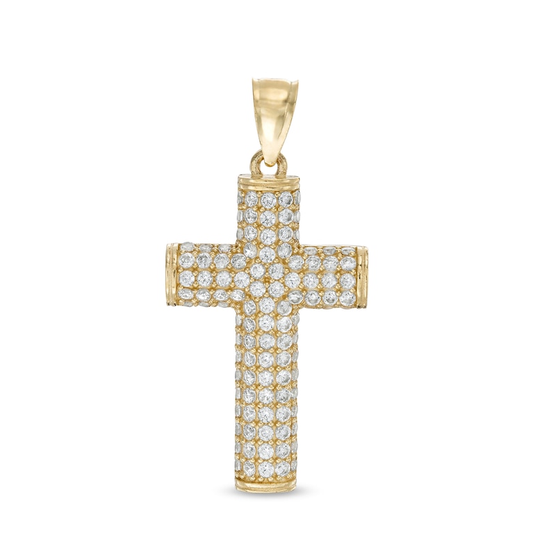 Cubic Zirconia Pavé Rounded Cross Necklace Charm in 10K Solid Gold