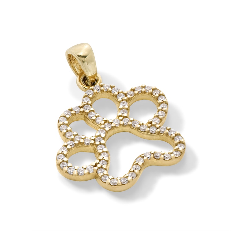 Cubic Zirconia Paw Print Outline Necklace Charm in 10K Solid Gold