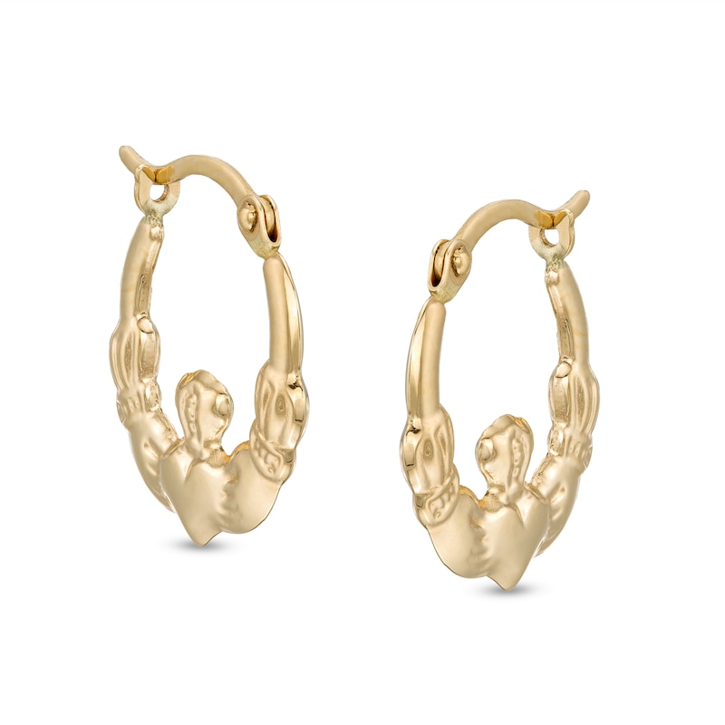 Child's Hollow Claddagh Hoop Earrings in 14K Gold