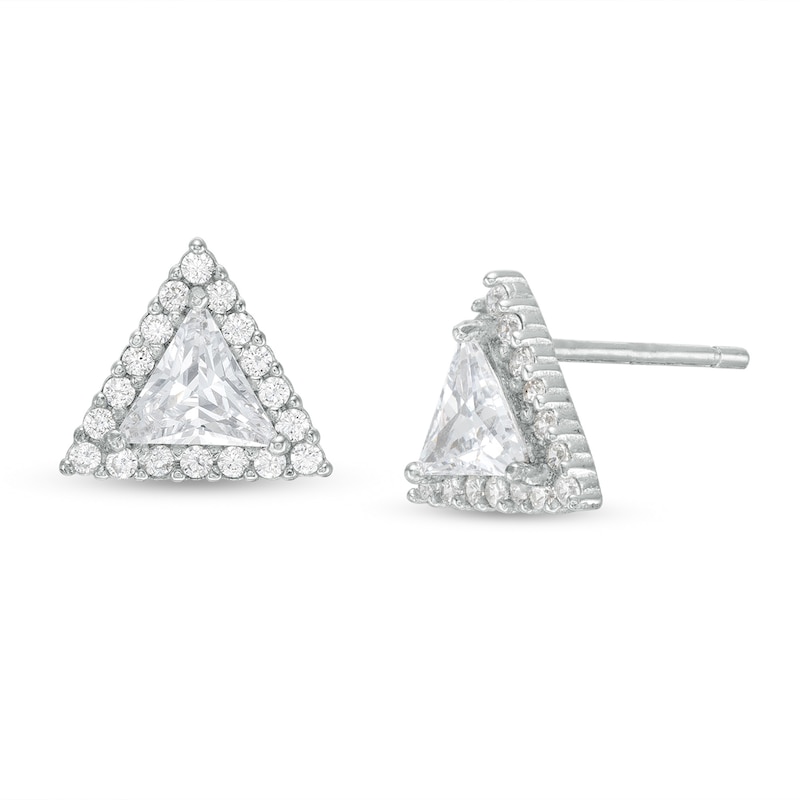 5mm Trillion-Cut Cubic Zirconia Frame Stud Earrings in Sterling Silver