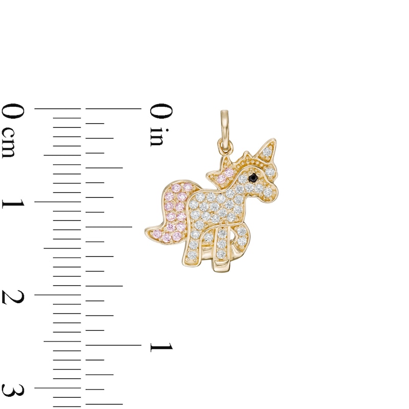 Child's Pink, White, and Black Cubic Zirconia Unicorn Charm Pendant in 10K Gold