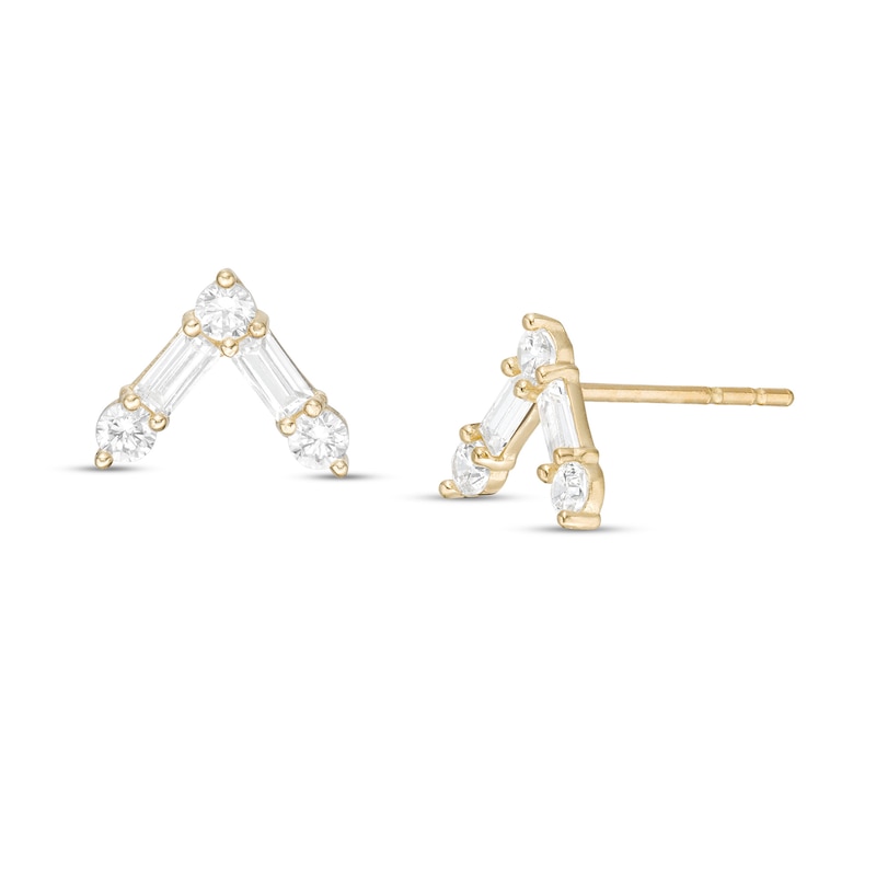 Multi-Shape Cubic Zirconia "V" Stud Earrings in 10K Gold