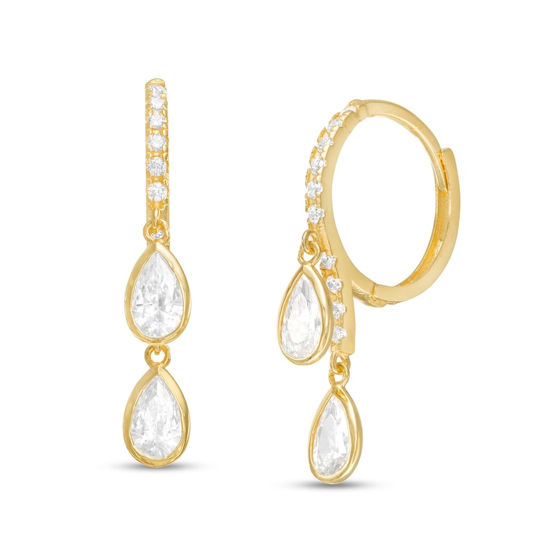 Pear-Shaped Cubic Zirconia Teardrop Dangle Huggie Hoop Earrings in 10K Gold