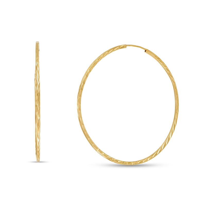 Continuous Diamond-Cut 50mm Hollow Hoop Earrings in 10K Gold