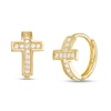 Thumbnail Image 0 of Cubic Zirconia Cross-Shape Huggie Hoop Earrings in 10K Gold