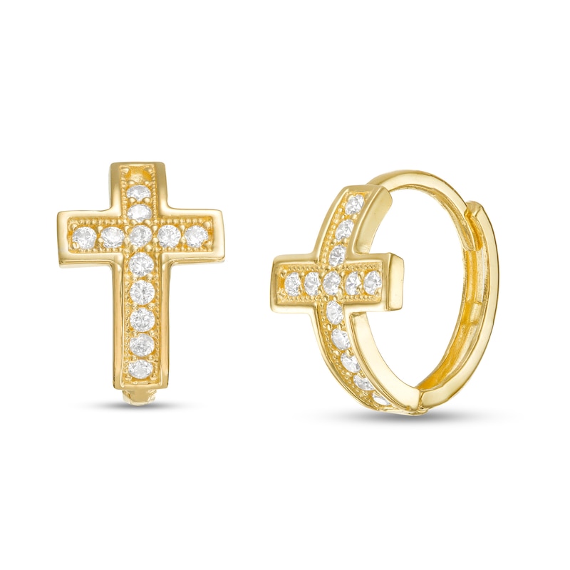 Cubic Zirconia Cross-Shape Huggie Hoop Earrings in 10K Gold