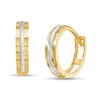 Thumbnail Image 0 of 10mm Diamond-Cut Bevelled Edge Huggie Hoop Earrings in 10K Two-Tone Gold