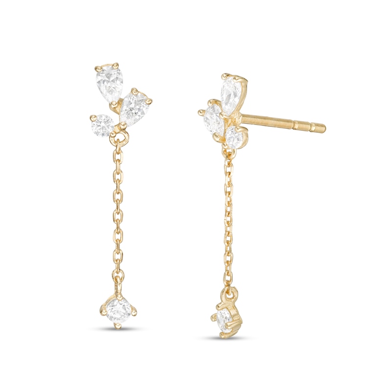 Multi-Shape Cubic Zirconia Chain Drop Earrings in 10K Gold