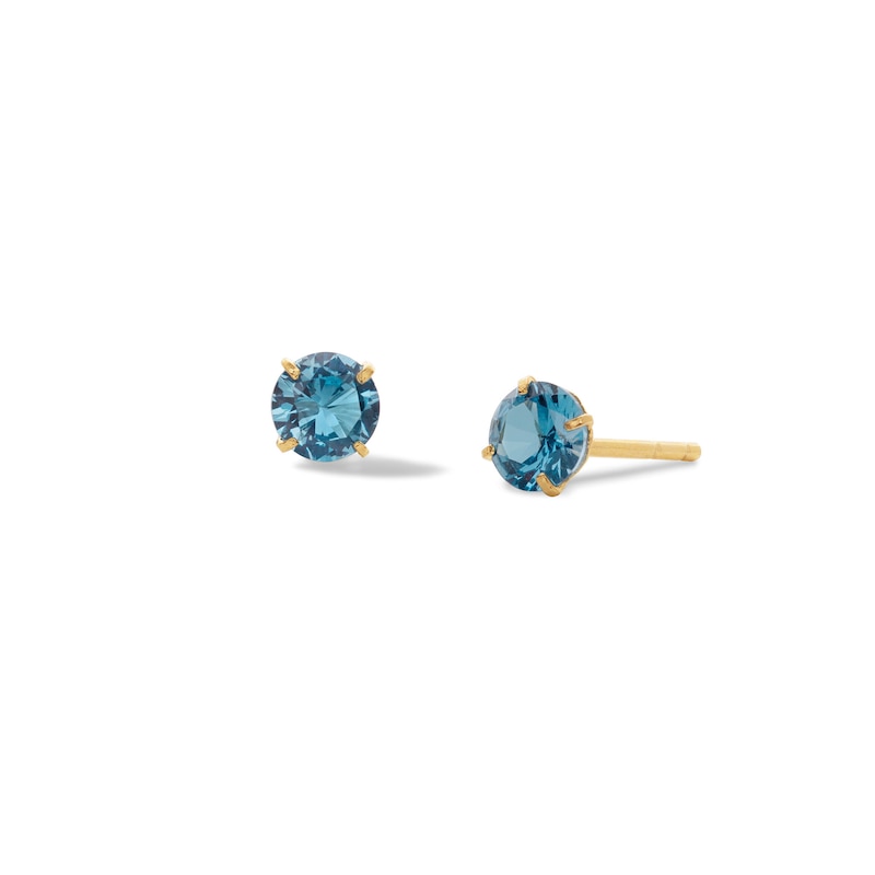 4mm Blue Cubic Zirconia Solitaire Stud Earrings in 14K Solid Gold