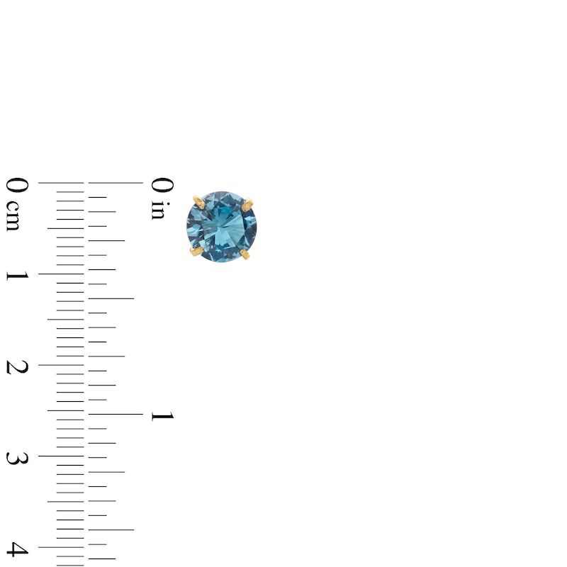 4mm Blue Cubic Zirconia Solitaire Stud Earrings in 14K Solid Gold