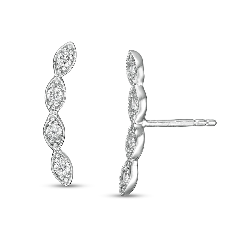 Cubic Zirconia Marquise-Shaped Frame Crawler Stud Earrings in Sterling Silver