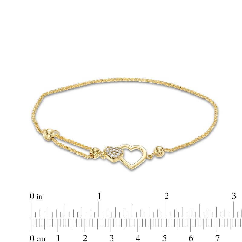 Child's Cubic Zirconia Double Heart Bolo Bracelet in 10K Solid Gold - 7"