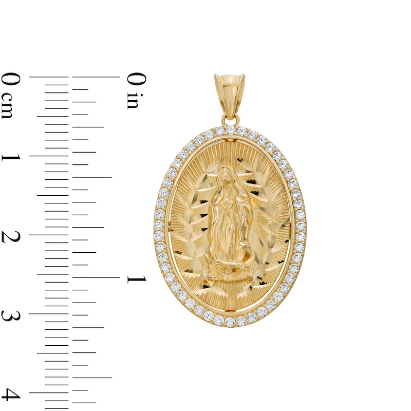 Cubic Zirconia Our Lady of Guadalupe Oval Necklace Charm in 10K Solid Gold