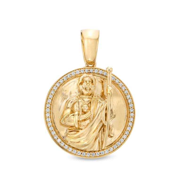 Cubic Zirconia Frame San Judas Medallion Necklace Charm in 10K Gold
