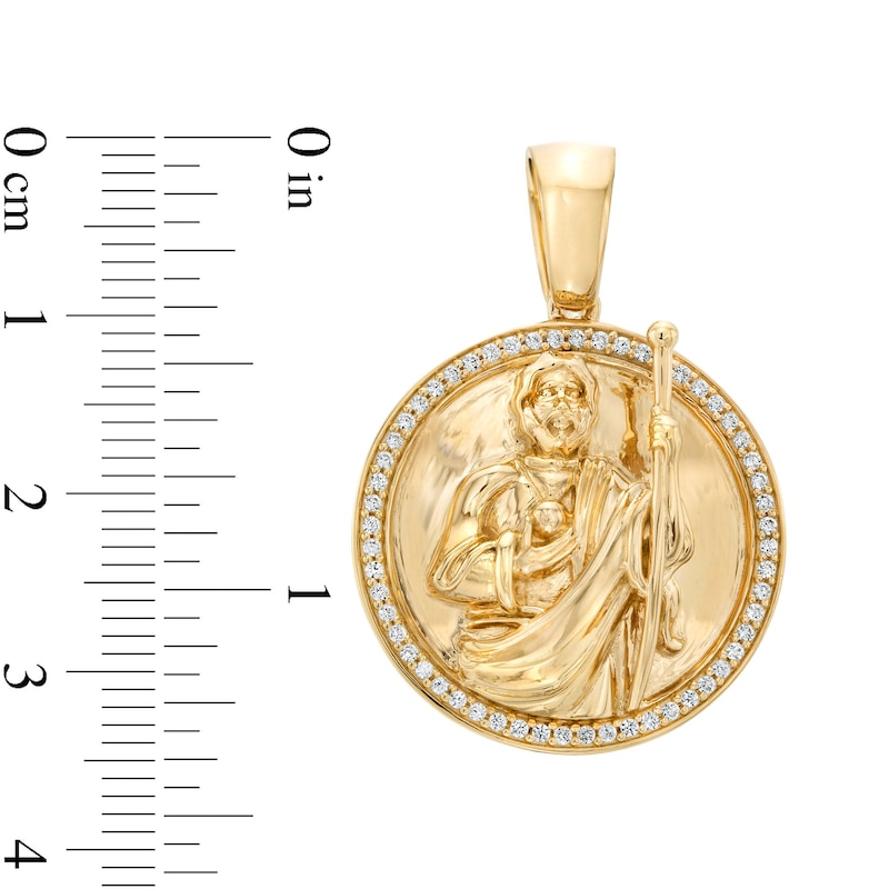 Cubic Zirconia Frame San Judas Medallion Necklace Charm in 10K Gold