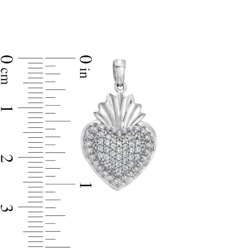 Cubic Zirconia Sacred Heart Necklace Charm in Sterling Silver