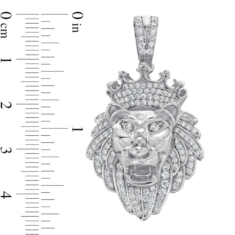 Cubic Zirconia Crowned Lion Head Necklace Charm in Solid Sterling Silver