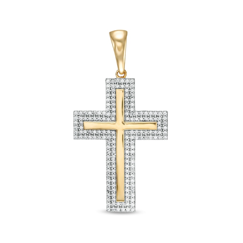 1/2 CT. T.W. Diamond Frame Cross Necklace Charm in 10K Gold