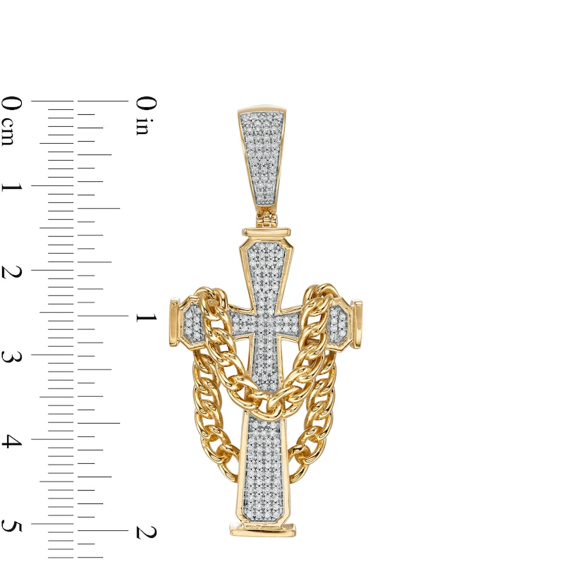 3/8 CT. T.W. Diamond Cross with Draped Curb Chain Necklace Charm in 10K Gold