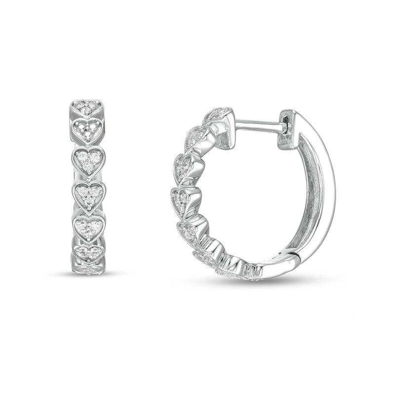 1/10 CT. T.W. Diamond Hearts Hoop Earrings in Sterling Silver