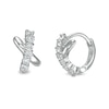 Thumbnail Image 0 of Cubic Zirconia Criss-Cross Seven Stone Huggie Hoop Earrings in Sterling Silver