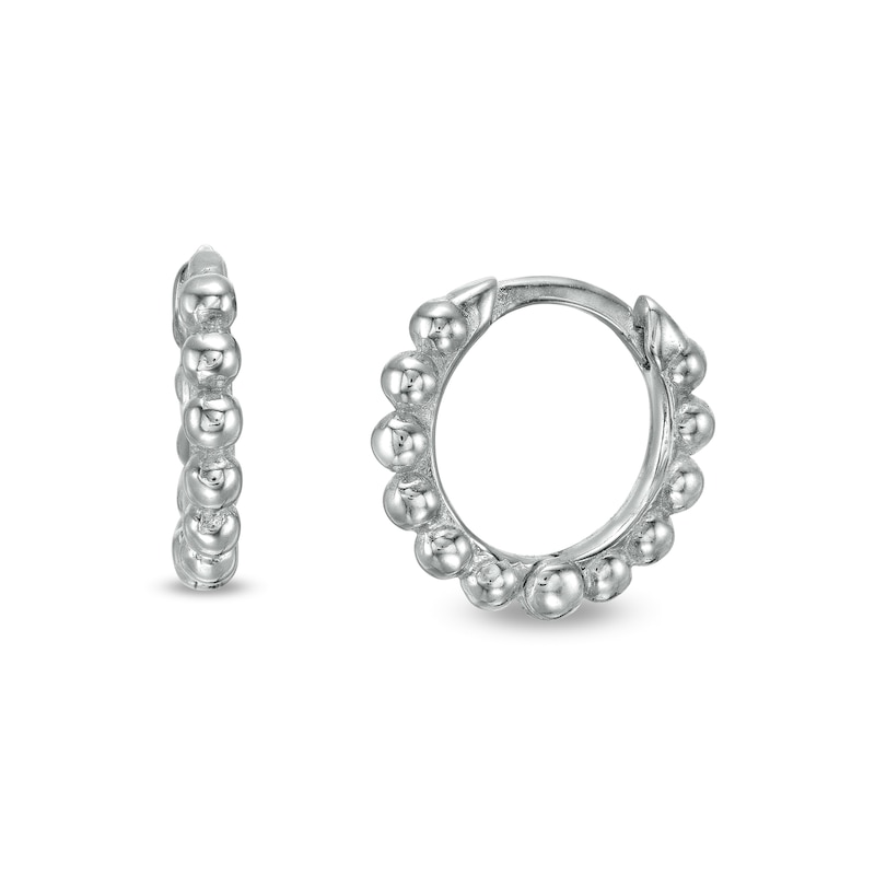 Beaded Huggie Hoop Earrings in Sterling Silver