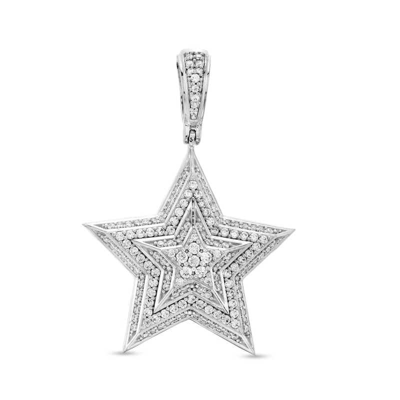 Cubic Zirconia Multi-Frame Three-Dimensional Star Necklace Charm in Sterling Silver