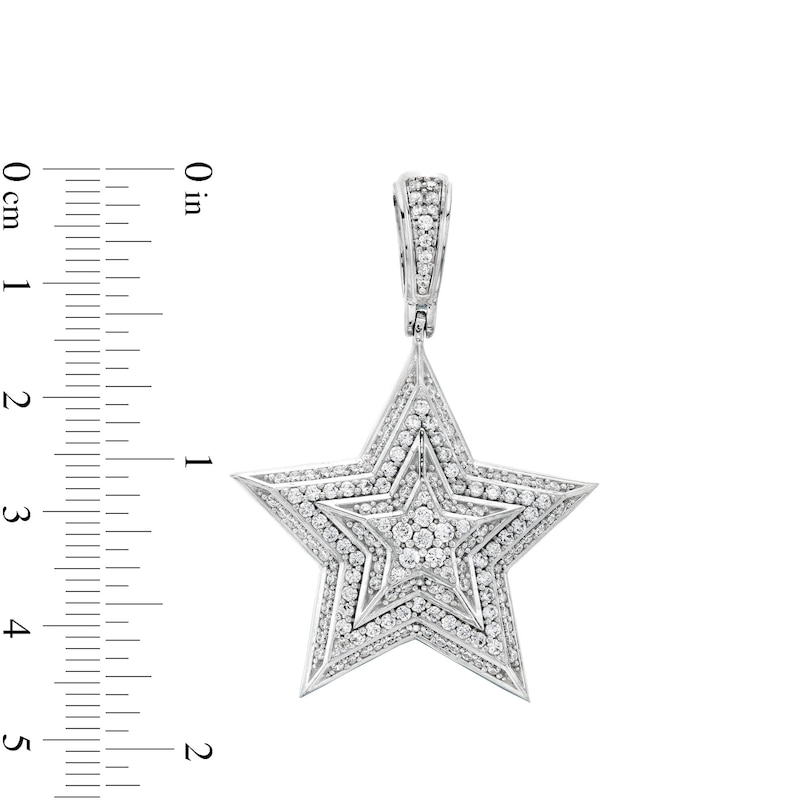 Cubic Zirconia Multi-Frame Three-Dimensional Star Necklace Charm in Sterling Silver