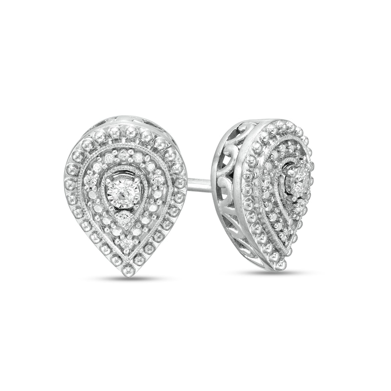 1/20 CT. T.W. Pear-Shaped Composite Diamond Beaded Double Frame Vintage-Style Stud Earrings in Sterling Silver
