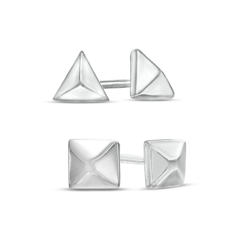 Three-Dimensional Triangle and Square Stud Earrings Set in Sterling Silver