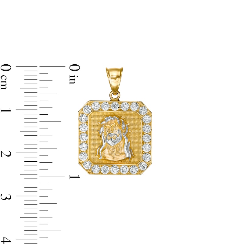 Cubic Zirconia Frame Jesus Head Octagonal Two-Tone Necklace Charm in 10K Gold