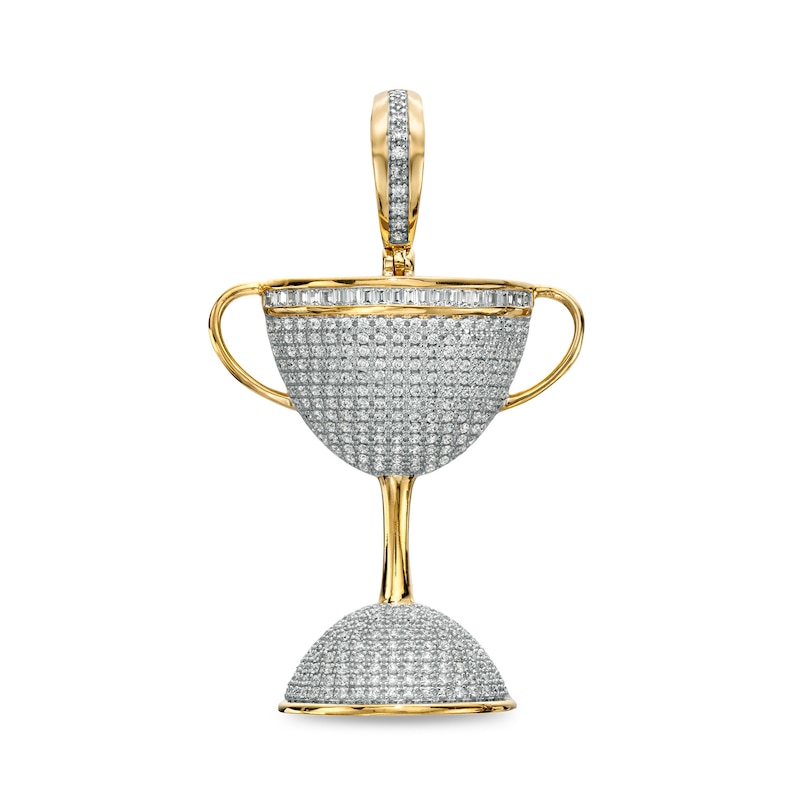 1 CT. T.W. Baguette and Round Diamond Trophy Cup Necklace Charm in 14K Gold Over Silver