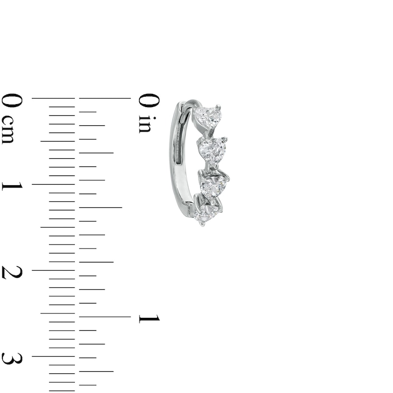 Heart-Shaped Cubic Zirconia Huggie Hoop Earrings in Solid Sterling Silver
