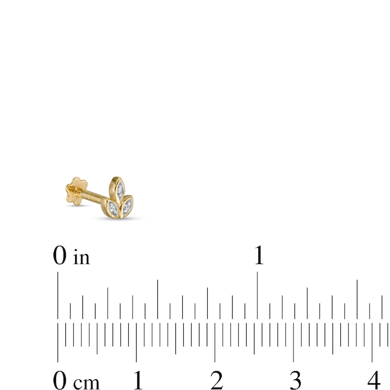 018 Gauge Diamond Accent Marquise Frame Tri-Leaf Cartilage Barbell in 14K Semi-Solid Gold - 5/16"