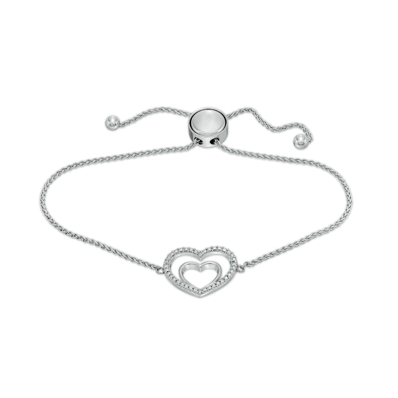 Diamond Accent Double Heart Bolo Bracelet in Sterling Silver – 9"