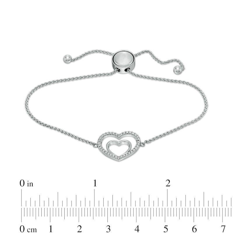 Diamond Accent Double Heart Bolo Bracelet in Sterling Silver – 9"