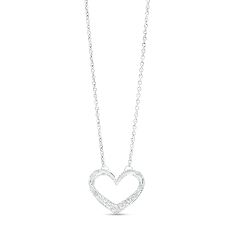 Diamond Accented Heart Outline Necklace in Sterling Silver