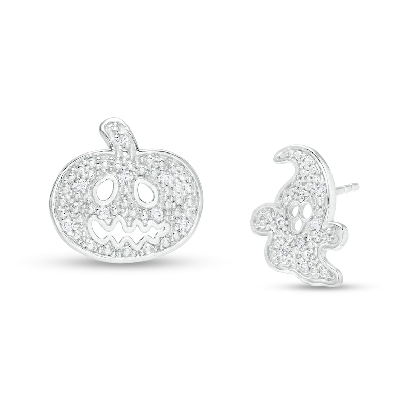 1/20 CT. T.W. Diamond Mismatch Ghost and Pumpkin Stud Earrings in Sterling Silver